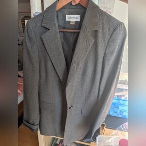 Calvin Klein 3/4 Sleeve Grey Checked Blazer, Size 6, Like New